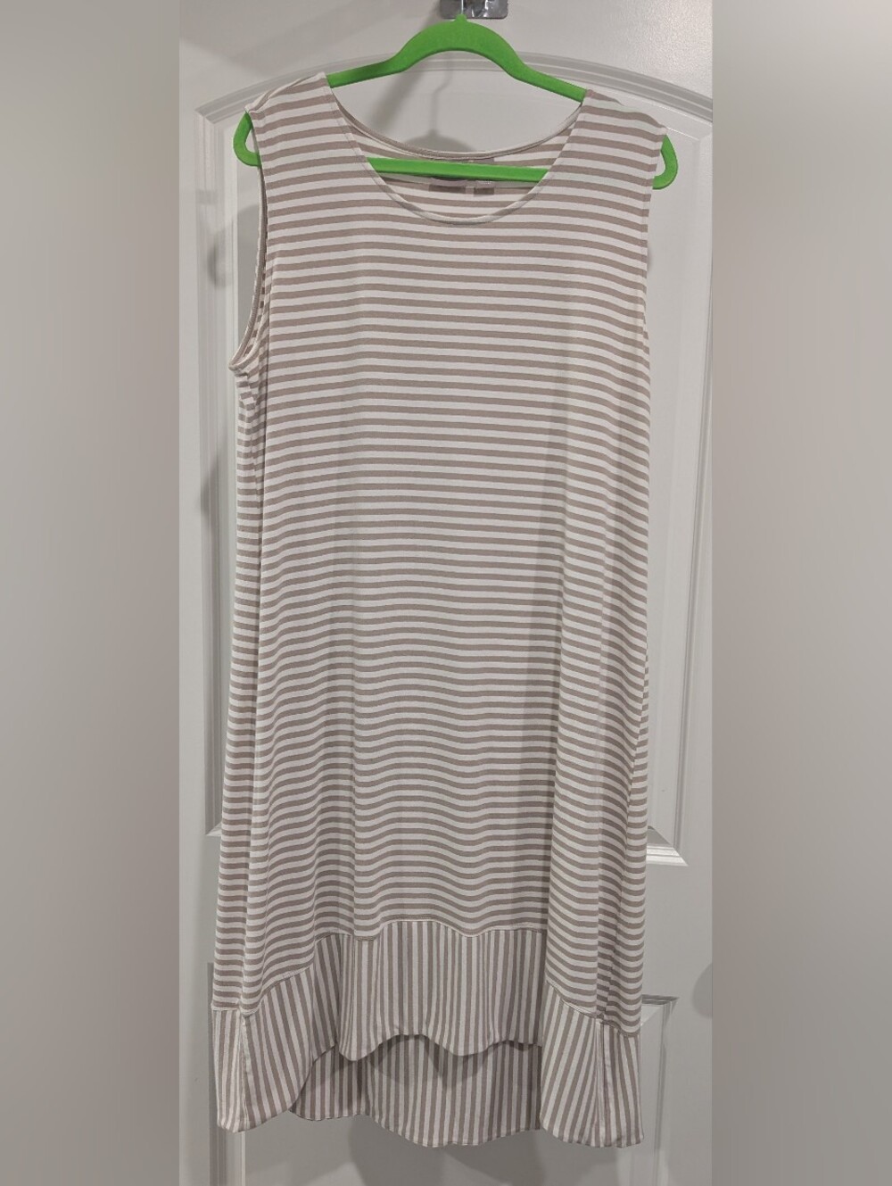 Chico's Striped Neutral High-Low Dress Taupe & White Chico's Size 3 (XL/16)